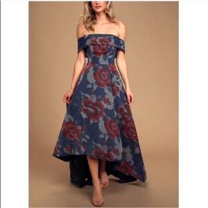 Ava Seraphina Navy Floral Off-the-Shoulder Dress